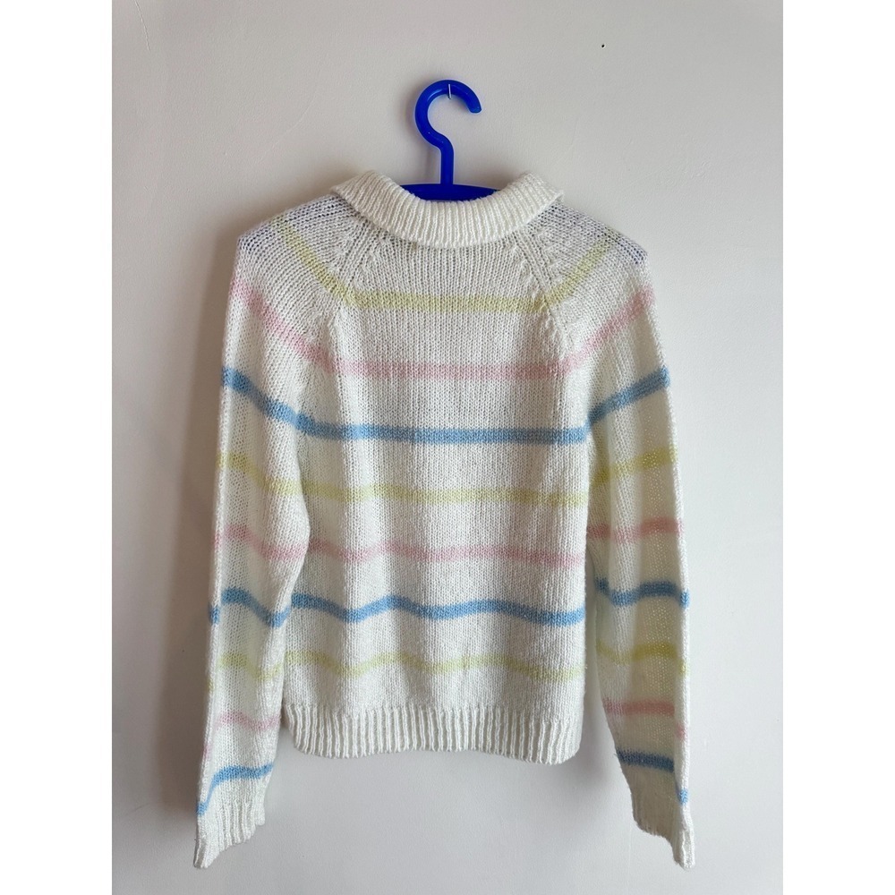 Vintage 80s Carriage Court Pastel Striped Knit Hoodie Sweater – Made in Taiwan - Picture 3 of 10